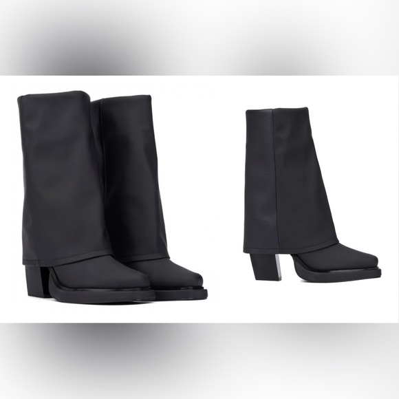 Olivia Miller Shoes - Olivia Miller Virgo Fold-Over Black Heeled Platform Boots NEW